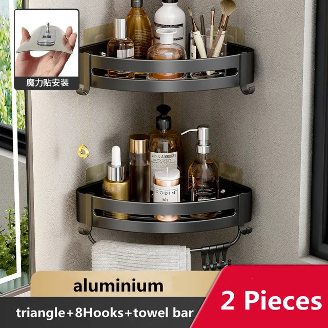 Wall Mounted Bathroom Corner Shelf Punch Free Shower Storage Rack Shampoo Makeup Organizer Space Aluminum Anti Rust Shelves