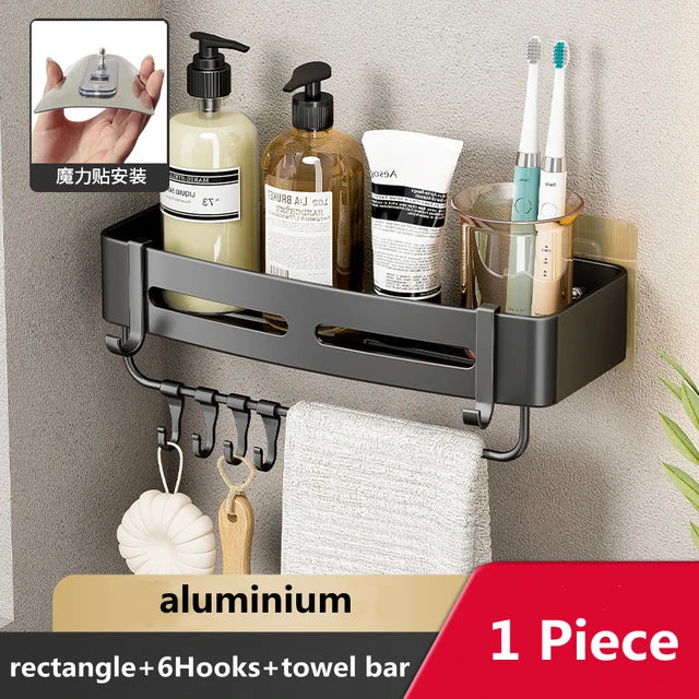 Wall Mounted Bathroom Corner Shelf Punch Free Shower Storage Rack Shampoo Makeup Organizer Space Aluminum Anti Rust Shelves