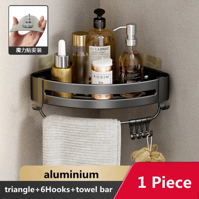 Wall Mounted Bathroom Corner Shelf Punch Free Shower Storage Rack Shampoo Makeup Organizer Space Aluminum Anti Rust Shelves