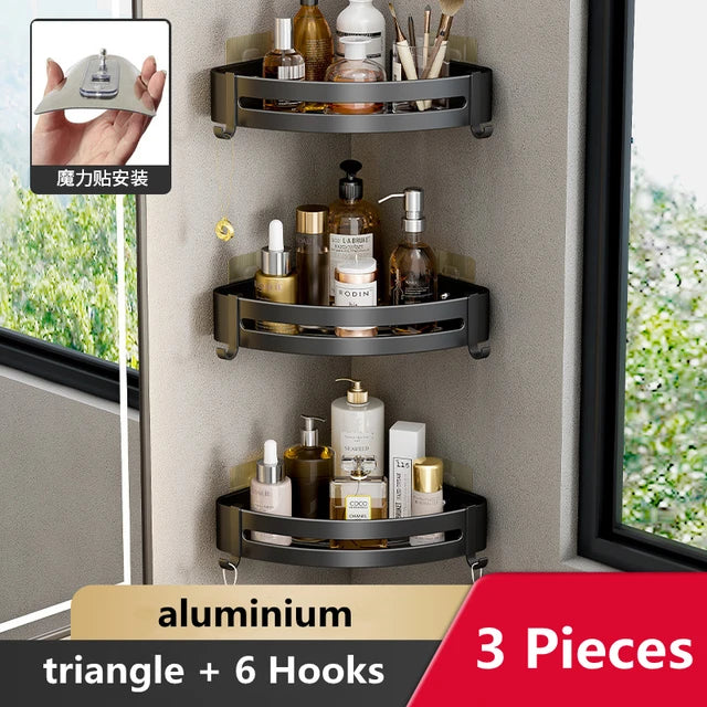 Wall Mounted Bathroom Corner Shelf Punch Free Shower Storage Rack Shampoo Makeup Organizer Space Aluminum Anti Rust Shelves