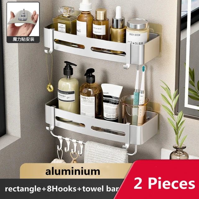 Wall Mounted Bathroom Corner Shelf Punch Free Shower Storage Rack Shampoo Makeup Organizer Space Aluminum Anti Rust Shelves