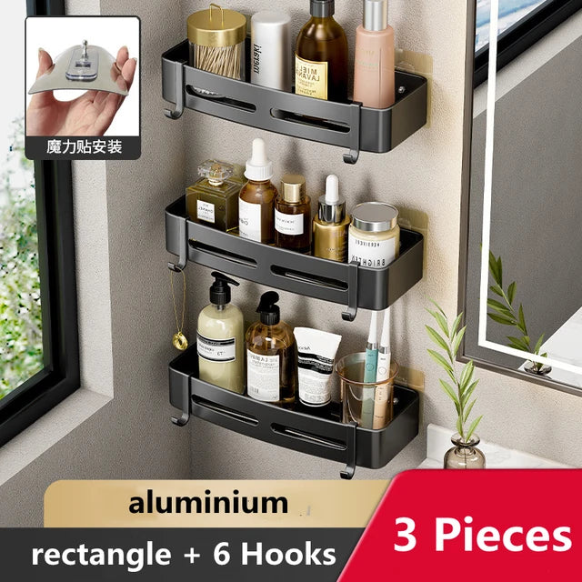 Wall Mounted Bathroom Corner Shelf Punch Free Shower Storage Rack Shampoo Makeup Organizer Space Aluminum Anti Rust Shelves