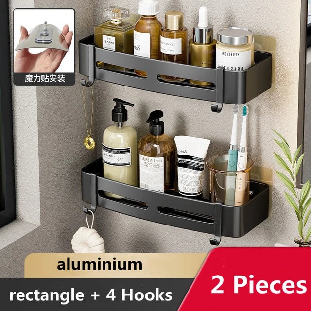 Wall Mounted Bathroom Corner Shelf Punch Free Shower Storage Rack Shampoo Makeup Organizer Space Aluminum Anti Rust Shelves