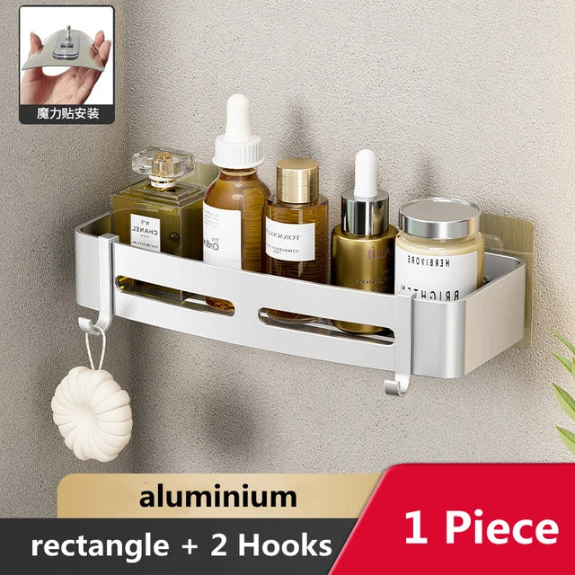 Wall Mounted Bathroom Corner Shelf Punch Free Shower Storage Rack Shampoo Makeup Organizer Space Aluminum Anti Rust Shelves