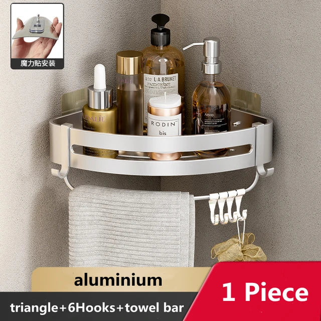 Wall Mounted Bathroom Corner Shelf Punch Free Shower Storage Rack Shampoo Makeup Organizer Space Aluminum Anti Rust Shelves