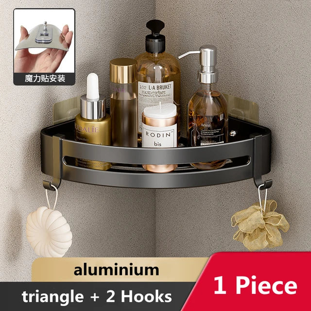 Wall Mounted Bathroom Corner Shelf Punch Free Shower Storage Rack Shampoo Makeup Organizer Space Aluminum Anti Rust Shelves