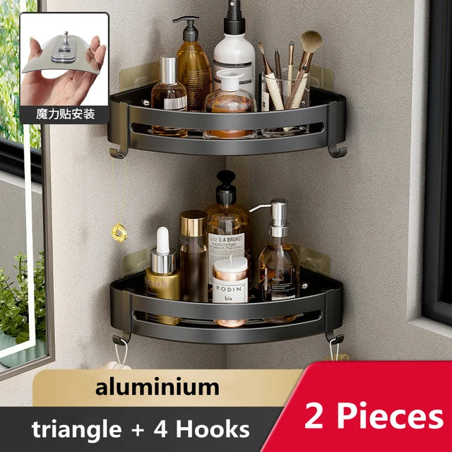 Wall Mounted Bathroom Corner Shelf Punch Free Shower Storage Rack Shampoo Makeup Organizer Space Aluminum Anti Rust Shelves