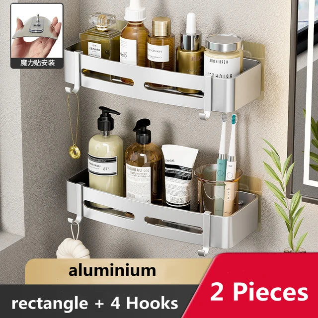 Wall Mounted Bathroom Corner Shelf Punch Free Shower Storage Rack Shampoo Makeup Organizer Space Aluminum Anti Rust Shelves