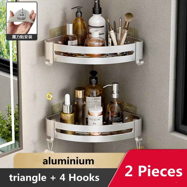 Wall Mounted Bathroom Corner Shelf Punch Free Shower Storage Rack Shampoo Makeup Organizer Space Aluminum Anti Rust Shelves