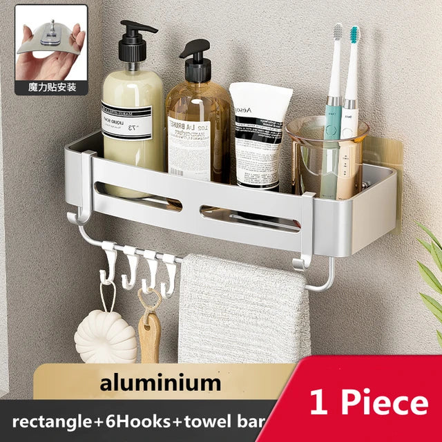 Wall Mounted Bathroom Corner Shelf Punch Free Shower Storage Rack Shampoo Makeup Organizer Space Aluminum Anti Rust Shelves