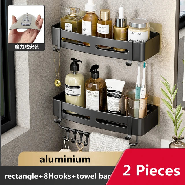 Wall Mounted Bathroom Corner Shelf Punch Free Shower Storage Rack Shampoo Makeup Organizer Space Aluminum Anti Rust Shelves