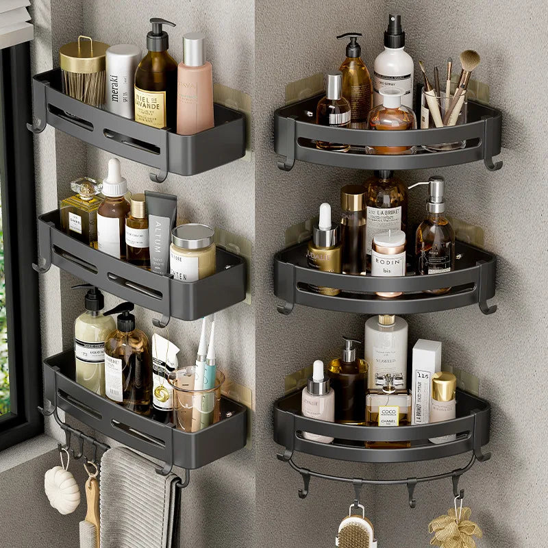 Wall Mounted Bathroom Corner Shelf Punch Free Shower Storage Rack Shampoo Makeup Organizer Space Aluminum Anti Rust Shelves