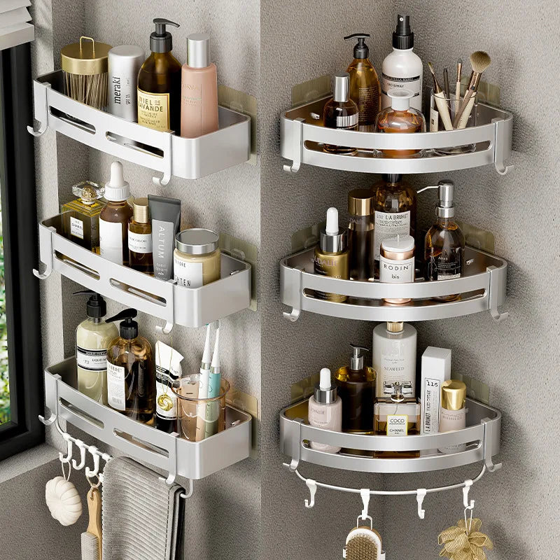 Wall Mounted Bathroom Corner Shelf Punch Free Shower Storage Rack Shampoo Makeup Organizer Space Aluminum Anti Rust Shelves