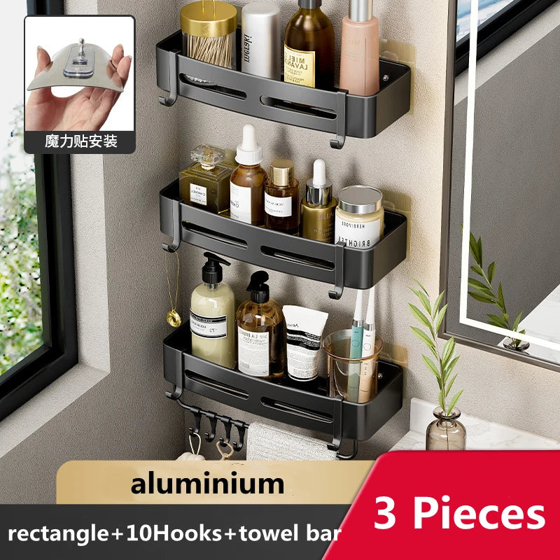 Wall Mounted Bathroom Corner Shelf Punch Free Shower Storage Rack Shampoo Makeup Organizer Space Aluminum Anti Rust Shelves