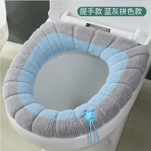 Winter Warm Toilet Seat Cover Mat Bathroom Toilet Pad Cushion with Handle Thicker Soft Washable Closestool Warmer Accessories