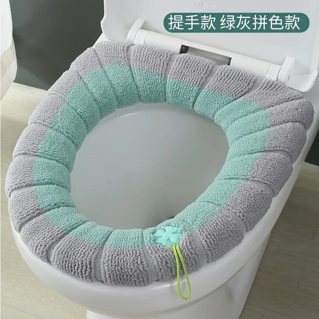 Winter Warm Toilet Seat Cover Mat Bathroom Toilet Pad Cushion with Handle Thicker Soft Washable Closestool Warmer Accessories