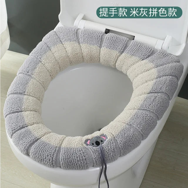 Winter Warm Toilet Seat Cover Mat Bathroom Toilet Pad Cushion with Handle Thicker Soft Washable Closestool Warmer Accessories