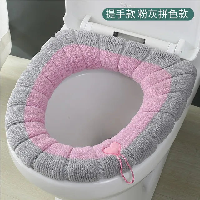 Winter Warm Toilet Seat Cover Mat Bathroom Toilet Pad Cushion with Handle Thicker Soft Washable Closestool Warmer Accessories