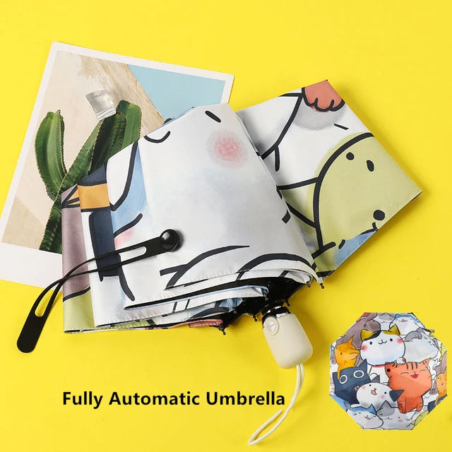 Women Automatic Umbrella Cartoon Cat Claw Automatic Folding Travel Umbrella Black Coating Sunscreen Girls Kids Umbrella Paraguas