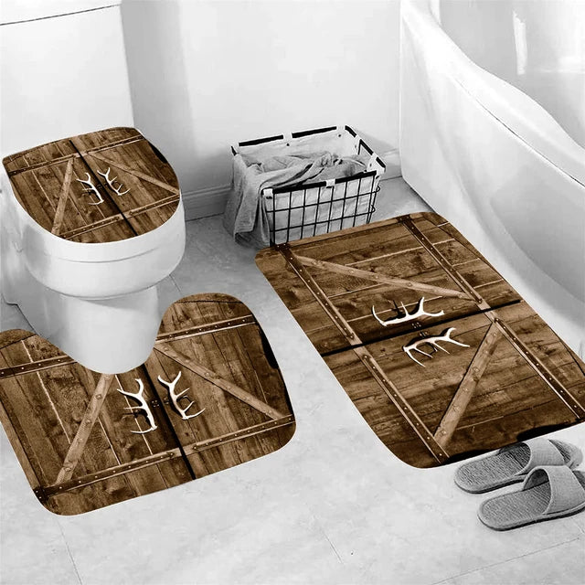 Wooden Pattern of Farmhouse Set of 3 Bathroom Bath Mat Soft Mat Bathroom Rug Absorbent Shower Carpets Toilet Lid Cover Floor