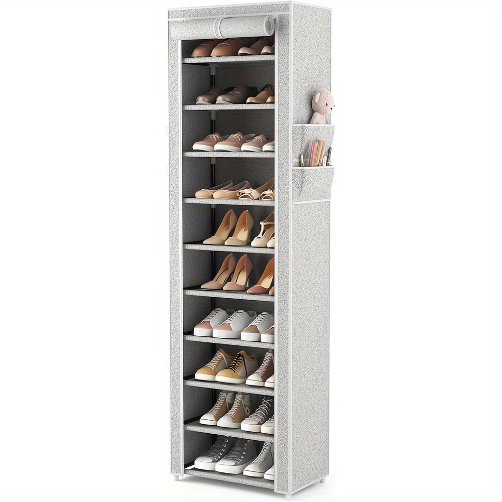 Vertical Narrow Shoe Rack Organizer Tall Shoe Rack For Closet Entryway 10 Tier Non-Woven Cover Shoe Shelf Holds 20-22 Pairs Free Standing Shoe Storage Cabinet With Dustproof Cover, Multi Color Free Standing Shoe Racks