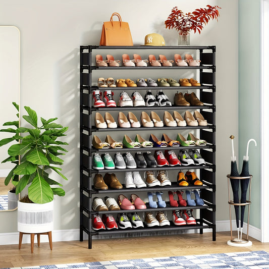 Large Capacity Shoe Shelf, Upgraded 10 Tiers Shoe Rack, Tall Shoe Organizer for 50 Pairs, Space Saving Shoe Storage Rack