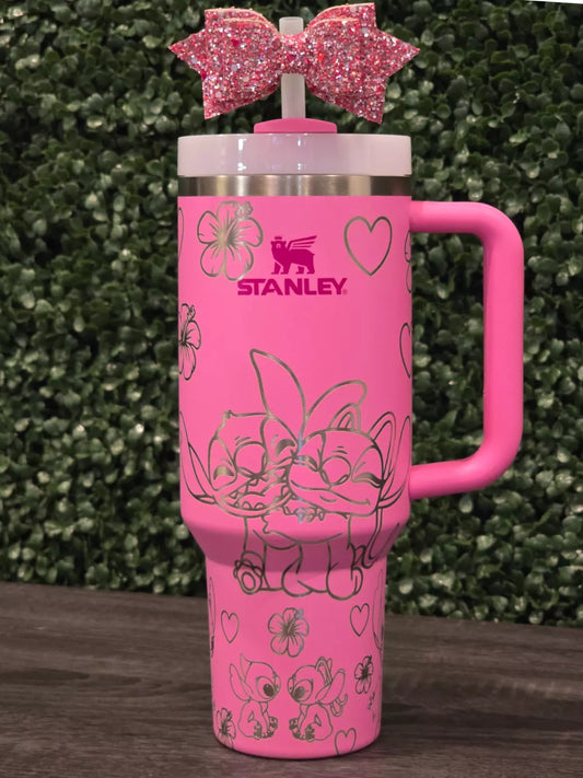 2025 Stanley Cup 40oz Angel & Stitch Lilo Pink Gift Quencher Stanley Tumbler