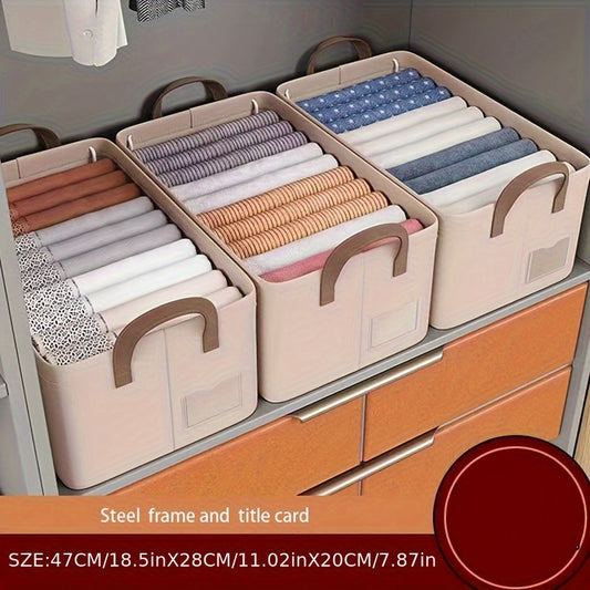 4 Pcs Wardrobe Clothes Organizer with Thickened Base Plate, Steel Frame Drawer Organizer Clothes with Handles, Folable Clothes Storage Box for Jeans Sweater Blanket Toys Baskets, Bins & Containers