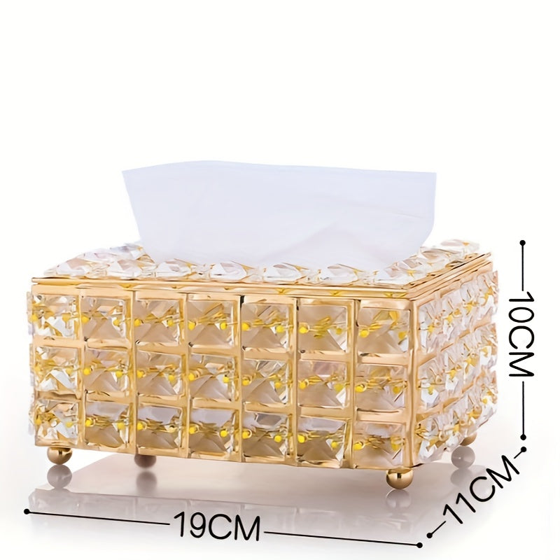 Elegant Crystal-Inspired Tissue Box Cover - Square, Decorative Napkin Holder for Bathroom Vanity, Bedroom & Office Desk