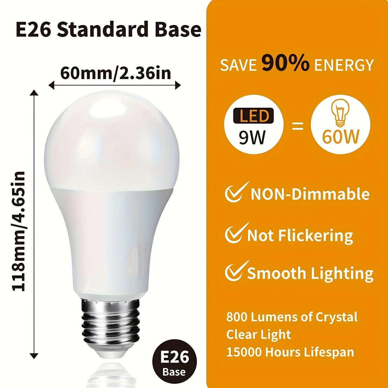 4pcs A19 LED Light Bulbs 60W Equivalent, 800 Lumens CRI 90+ Daylight 5000K \u002FWarmwhite 3000K, E26 Standard Base, Non-dimmable AC 120V Light Bulbs For Home Office