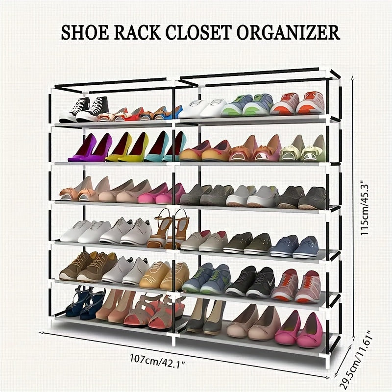 1pc Double Row 6 Layers Dustproof Shoe Rack, Large Capacity Shoe Rack, Foldable Freestanding Storage Cabinet, Multi-layer Shoe Rack, Easy Assembly Shoe Rack, Freestanding Dustproof Shoe Rack, Easy Assembly Storage Shoes