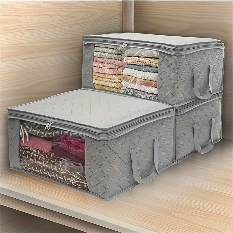 3PCS Foldable Closet Storage Cubes - Spacious, Collapsible, and Portable with Convenient Lids and Handle - Ideal for Bedroom Closet Organization, Perfect for Clothing, Comforter, and Linen Storage