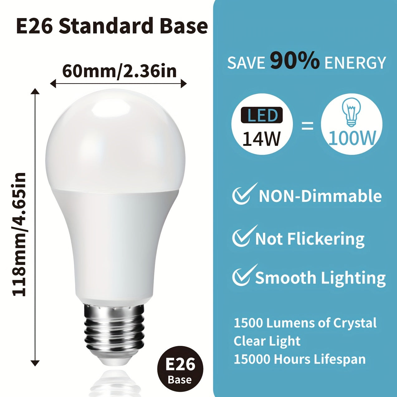 10pcs LED Light Bulbs 14W (100W Equivalent), A19 E26 LED Light Bulbs, 1500Lm CRI90+ Light Bulbs For Home Lighting Decor