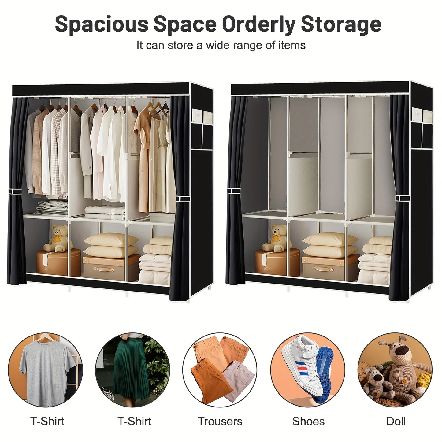 Portable Closet Storage Organizer Clothes Wardrobe Shoe Clothing Rack Shelf Dustproof Non-woven Fabric