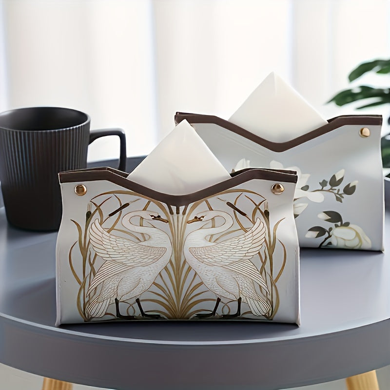 2-piece Leather Tissue Box, Tissue Box Lid, Napkin Dispenser Container, Floral Printed Tissue Holder, Bathroom Tissue Storage Box, Living Room And Bedroom Vanity, Home Decoration, Bathroom Accessories