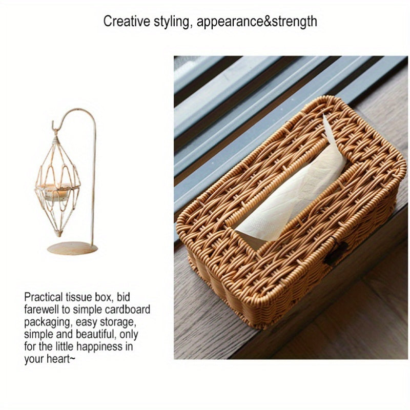 1 piece rattan woven rectangular tissue box holder exquisite and beautiful tissue box, rattan wicker bedroom\u002Fliving room\u002Fdining room\u002Fhotel\u002Fcar, living room, bathroom paper box, boho style decorative woven tissue paper box