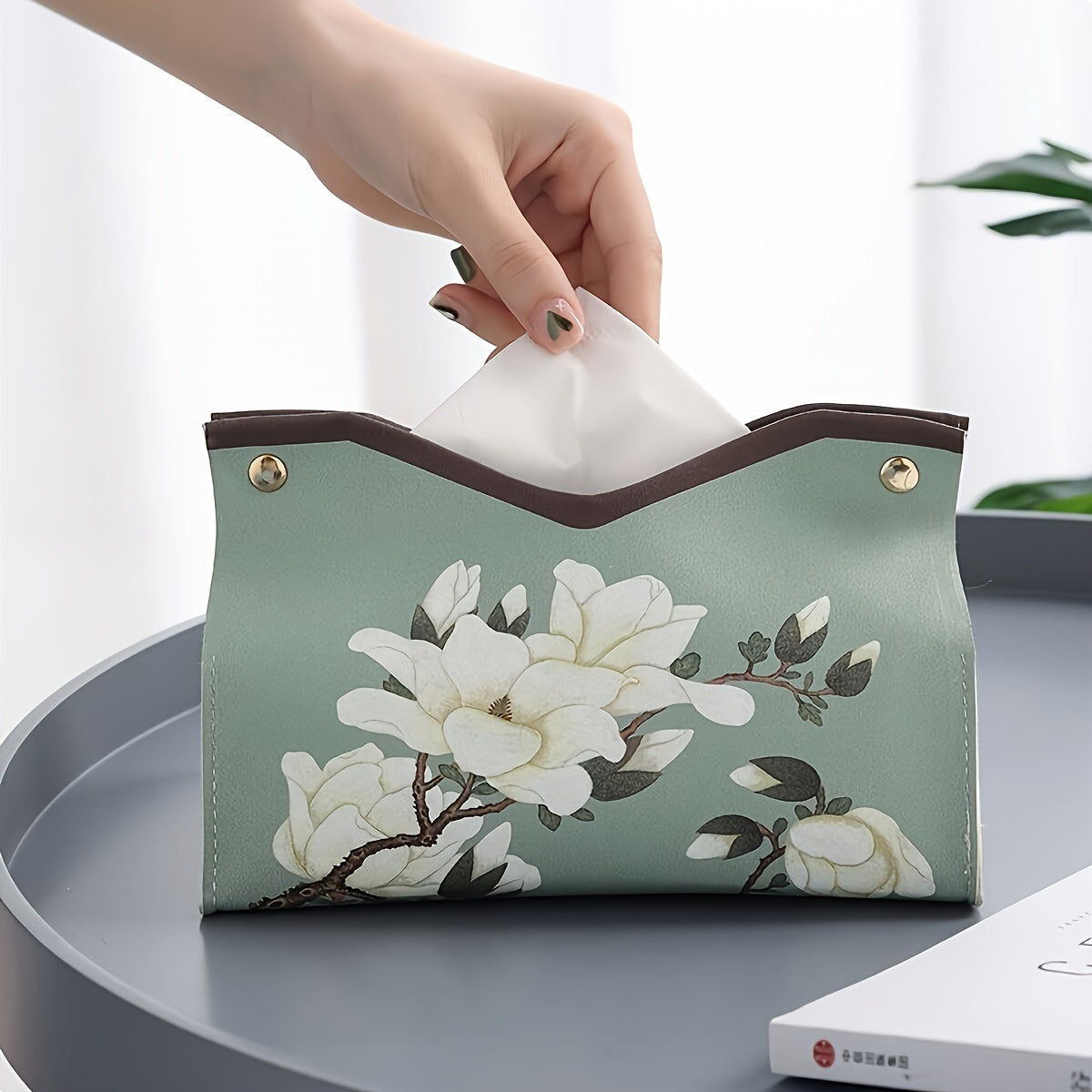 2-piece Leather Tissue Box, Tissue Box Lid, Napkin Dispenser Container, Floral Printed Tissue Holder, Bathroom Tissue Storage Box, Living Room And Bedroom Vanity, Home Decoration, Bathroom Accessories