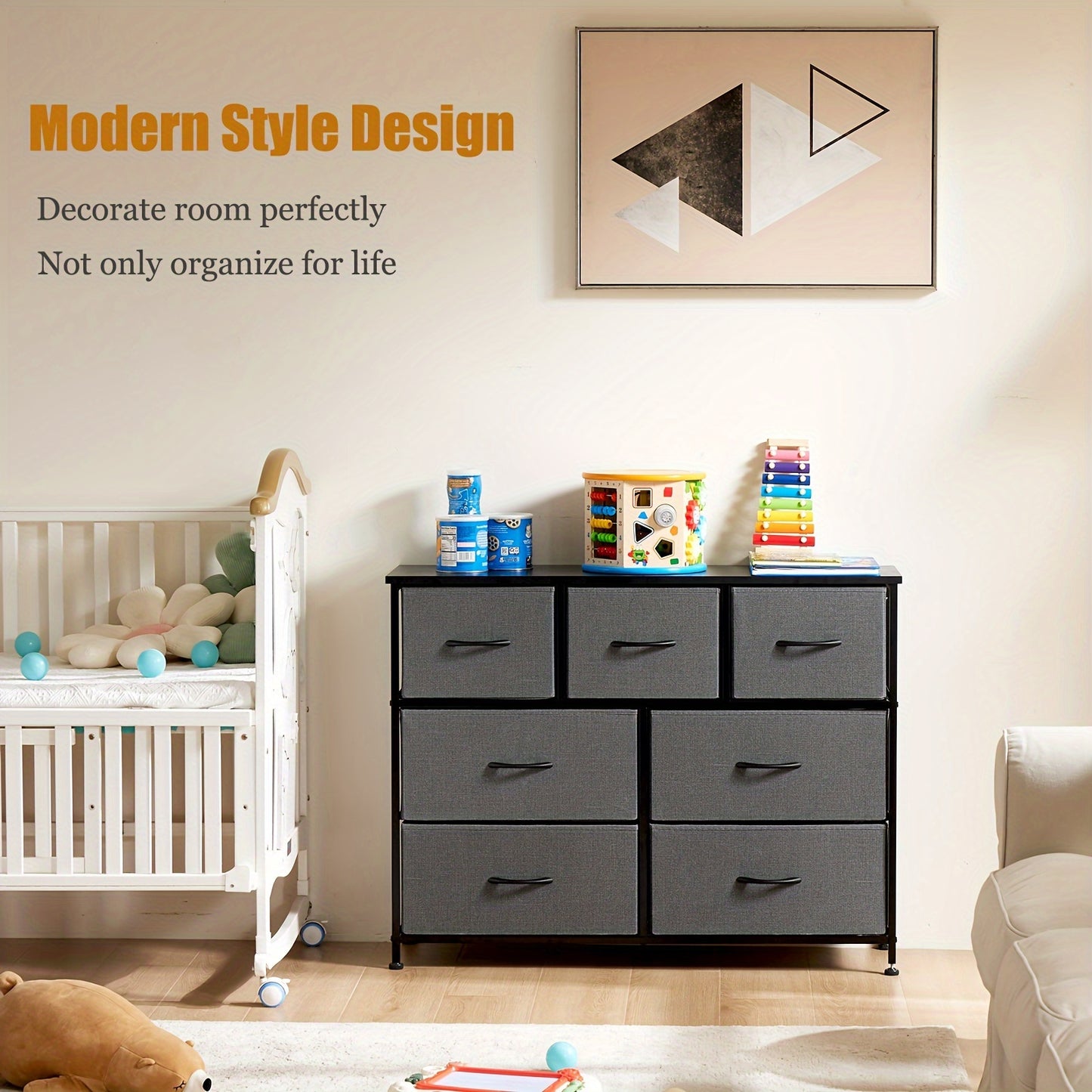 Dresser For Bedroom, Steel Frame And Wooden Top Closet With 7 Chest Clothes Storage Set, Living Furniture Organizer, 30 Inch Height Shelf In Kids Room, Hallway, 7 Drawer Dresser