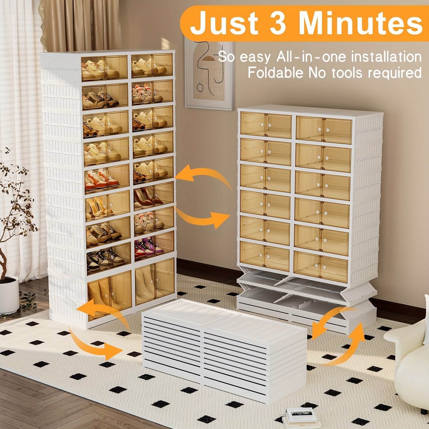 1 pcs 3\u002F9 Layers Home Decorations Display Rack Big Capacity Storage Cabinet Plastic Foldable Shoe Shelf Collapsible Clear Shoe Boxes Stackable with Door Easy Assembly Living Room Stuff