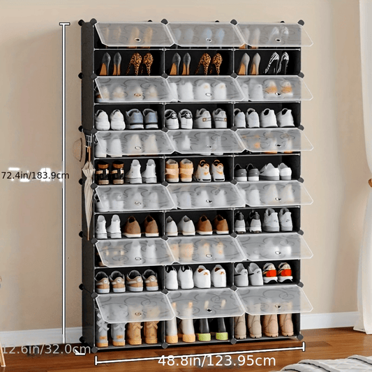 Portable Large DIY Black Shoe Rack Organizer, HOMEFISH Brand, 72 Pairs Of Capacity With Door Design, Detachable Plastic Shoe Rack, Suitable For Entrance And Bedroom Use