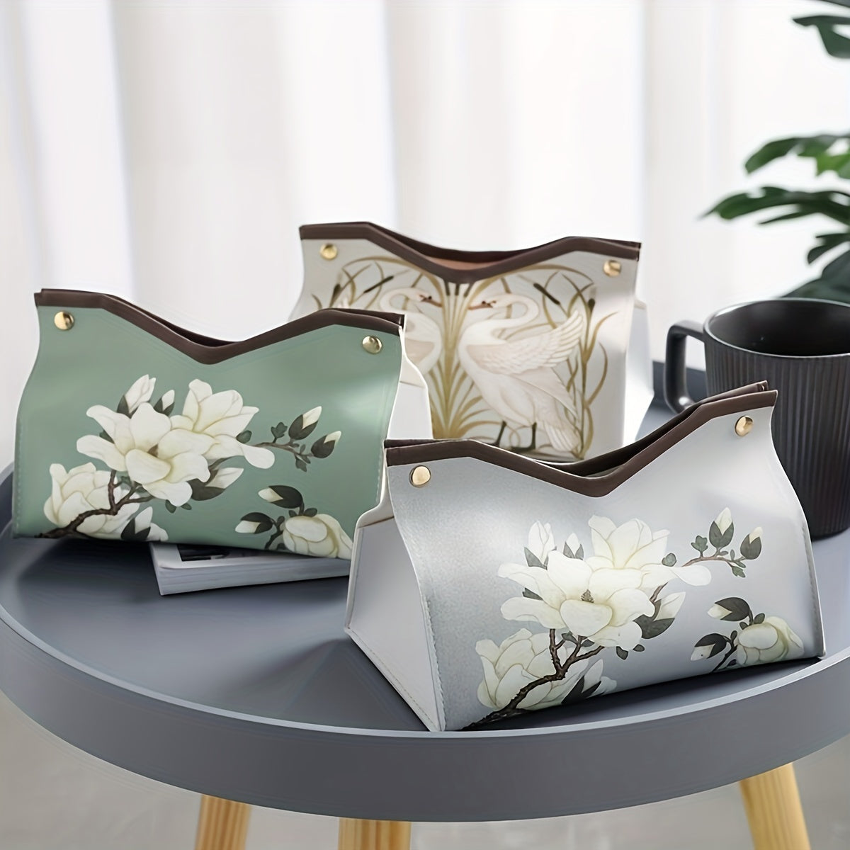 2-piece Leather Tissue Box, Tissue Box Lid, Napkin Dispenser Container, Floral Printed Tissue Holder, Bathroom Tissue Storage Box, Living Room And Bedroom Vanity, Home Decoration, Bathroom Accessories