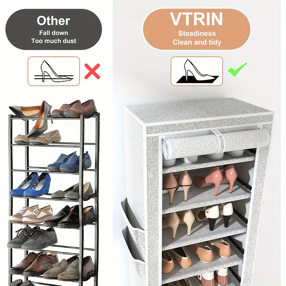 Vertical Narrow Shoe Rack Organizer Tall Shoe Rack For Closet Entryway 10 Tier Non-Woven Cover Shoe Shelf Holds 20-22 Pairs Free Standing Shoe Storage Cabinet With Dustproof Cover, Multi Color Free Standing Shoe Racks