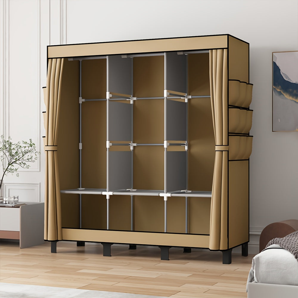 Oumyjia Black Dust-Proof Cloth Wardrobe - Durable Steel Frame, Multi-Layer Storage Organizer For Bedroom, Rental, And Dorm