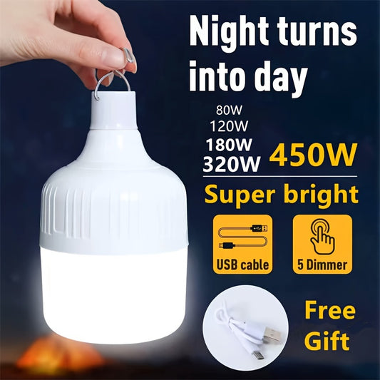 Dimmable LED Light Bulb, 5 Lighting Modes USB Rechargeable Hanging Tent Light, Portable Emergency Outdoor Light Bulb For Camping\u002FGarden\u002FBBQ\u002FOutage