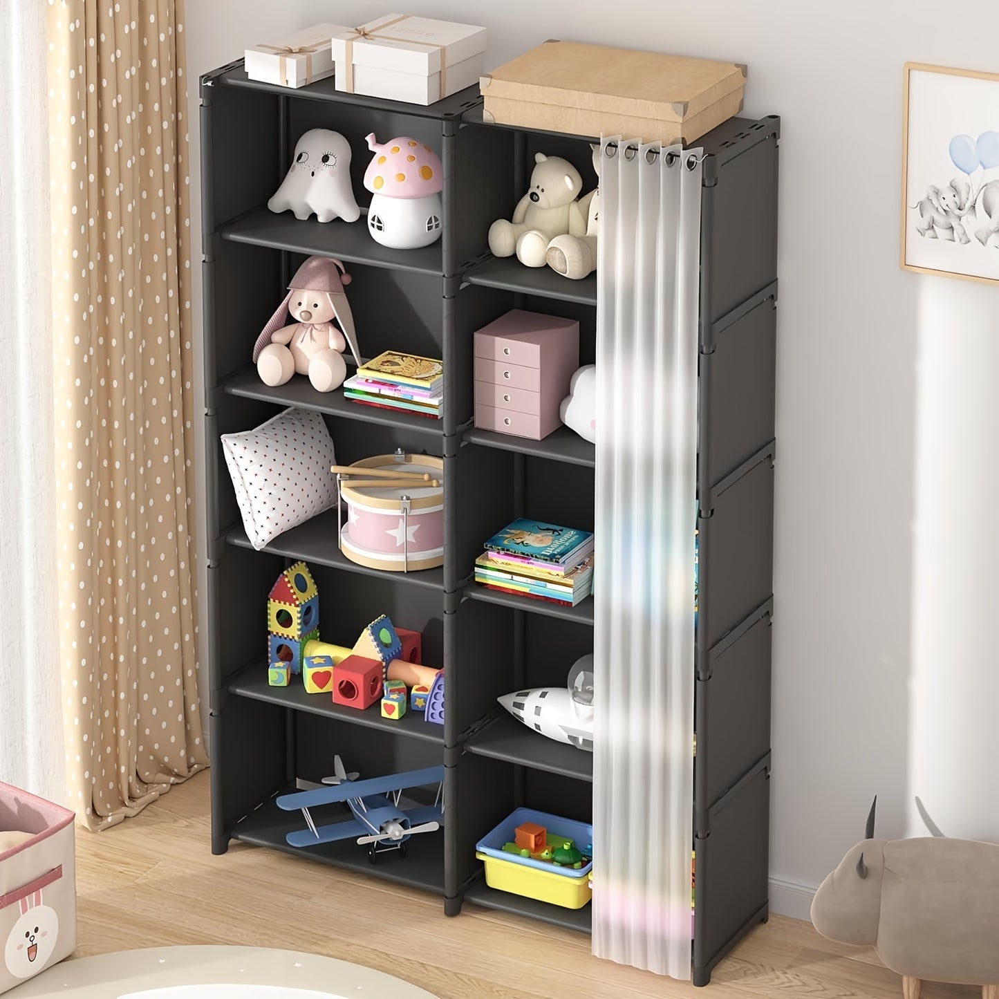 Dttwacoyh 6 Storey Double Row Storage - Open Closet Organiser - Black - For Bedroom, Office, Living Room - Maximise Space & Organisation