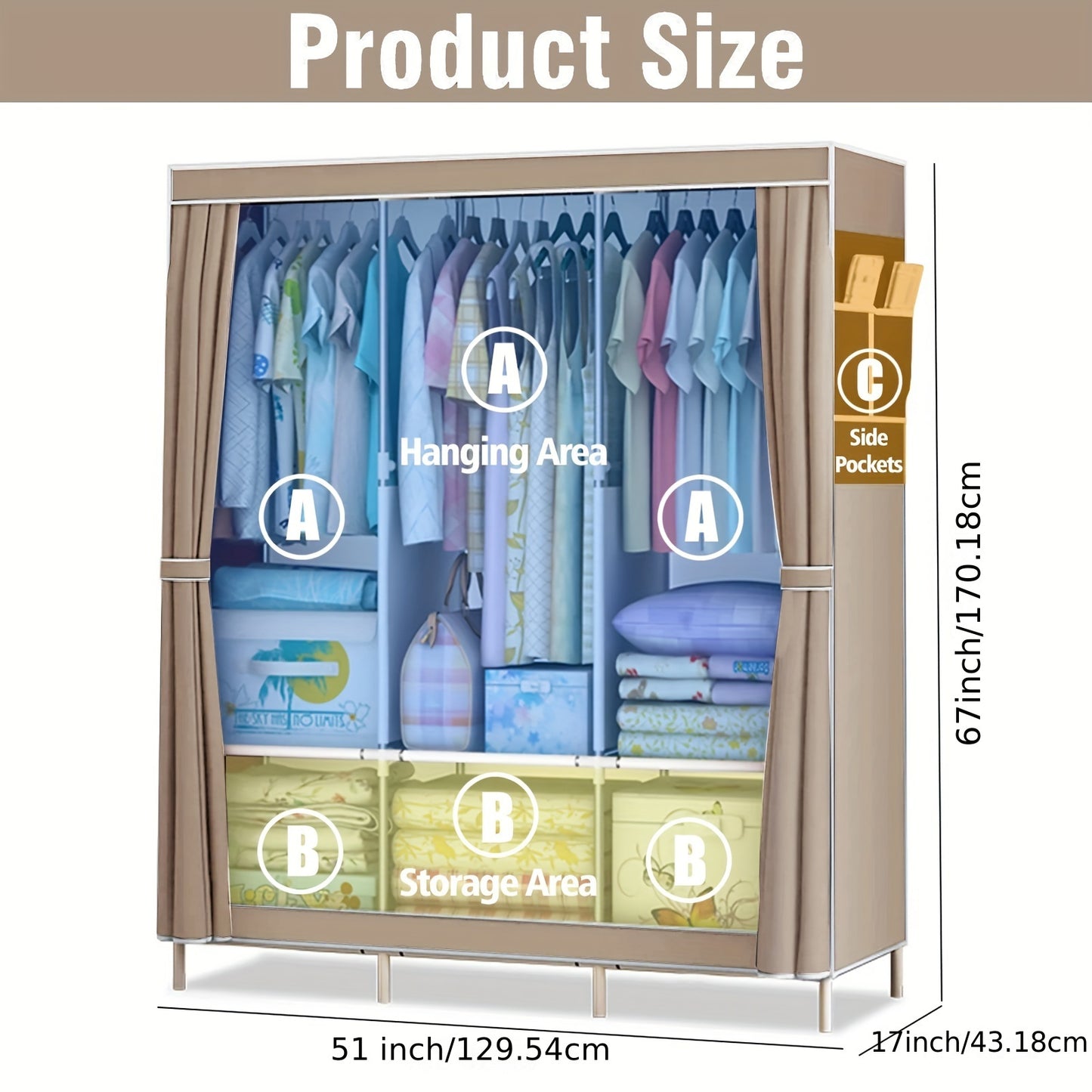 Portable Closet Storage Organizer Clothes Wardrobe Shoe Clothing Rack Shelf Dustproof Non-woven Fabric