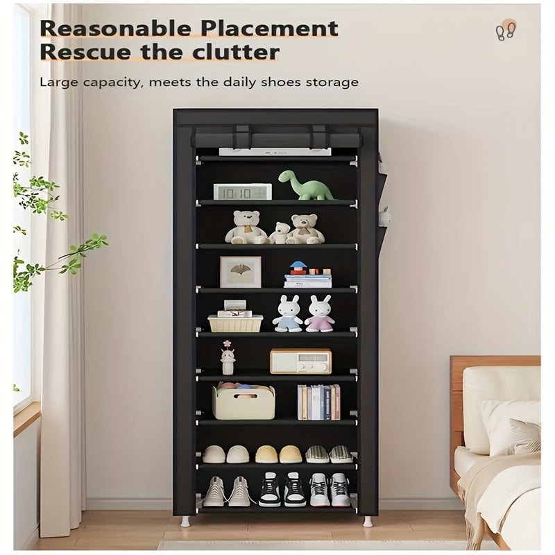 1pc 10 Layer Shoe Cabinet With Dust Cover, Non-woven Space-saving Shoe Rack With Large Capacity, Easy To Assemble, Portable Shoe Cabinet, Suitable For Various Scenes Such As Entrance, Storage Rack, Home And Dormitory Storage