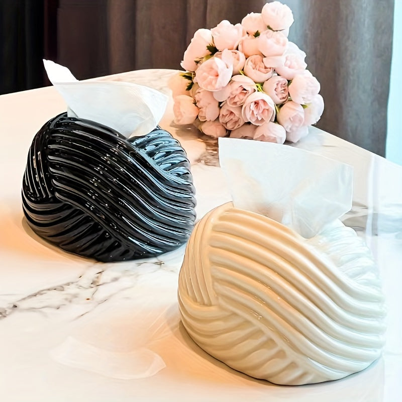 1pc Ceramic Tissue Box In Small Knot Shape, Home Decoration, Napkin Dispenser For Living Room, Room And Bedroom Tabletop