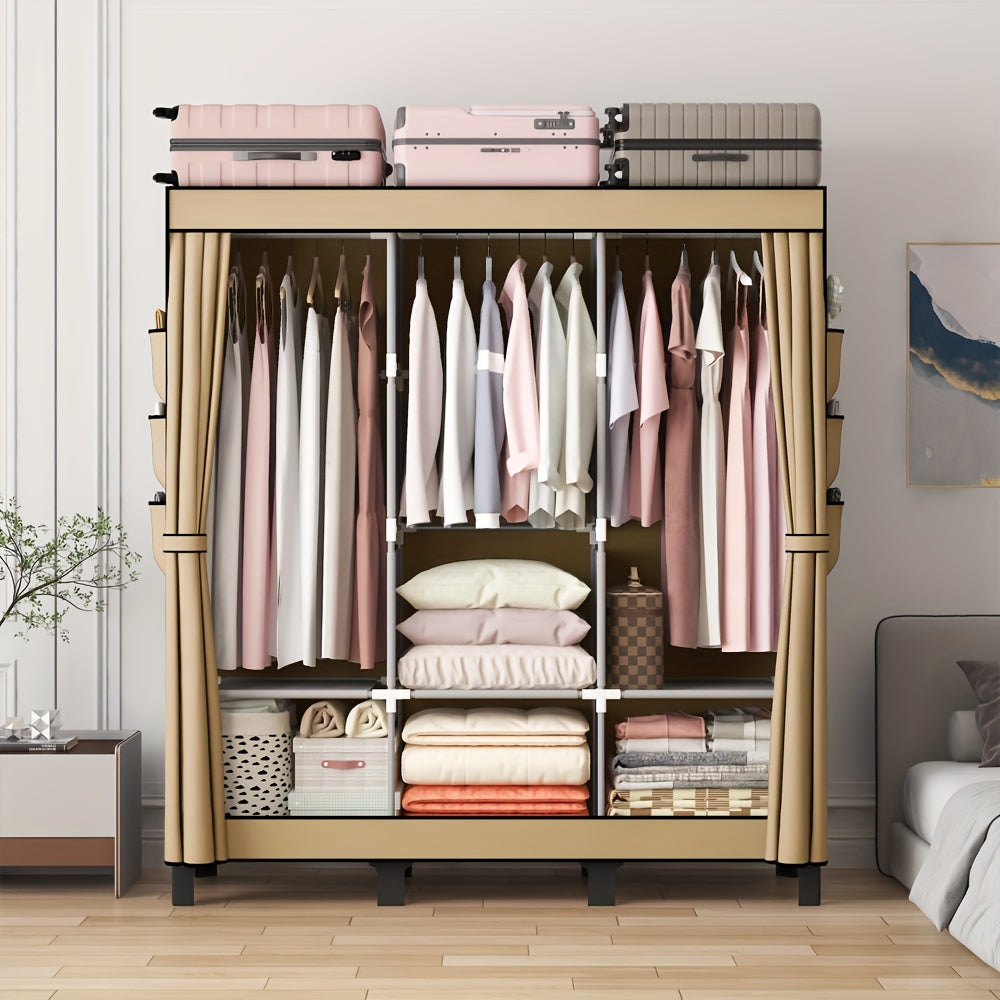 Oumyjia Black Dust-Proof Cloth Wardrobe - Durable Steel Frame, Multi-Layer Storage Organizer For Bedroom, Rental, And Dorm