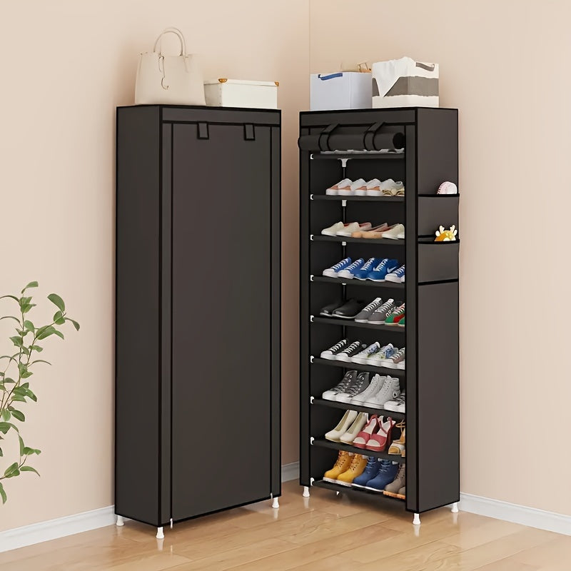 1pc 10 Layer Shoe Cabinet With Dust Cover, Non-woven Space-saving Shoe Rack With Large Capacity, Easy To Assemble, Portable Shoe Cabinet, Suitable For Various Scenes Such As Entrance, Storage Rack, Home And Dormitory Storage